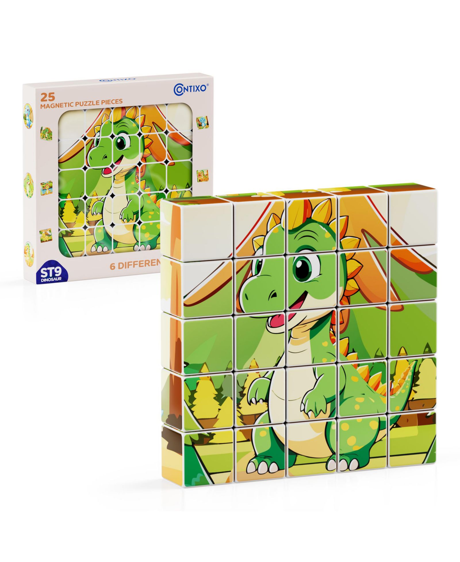 Contixo ST9 Dinosaur Magnetic 6-in-One 25-Piece Puzzle, Ages 3+