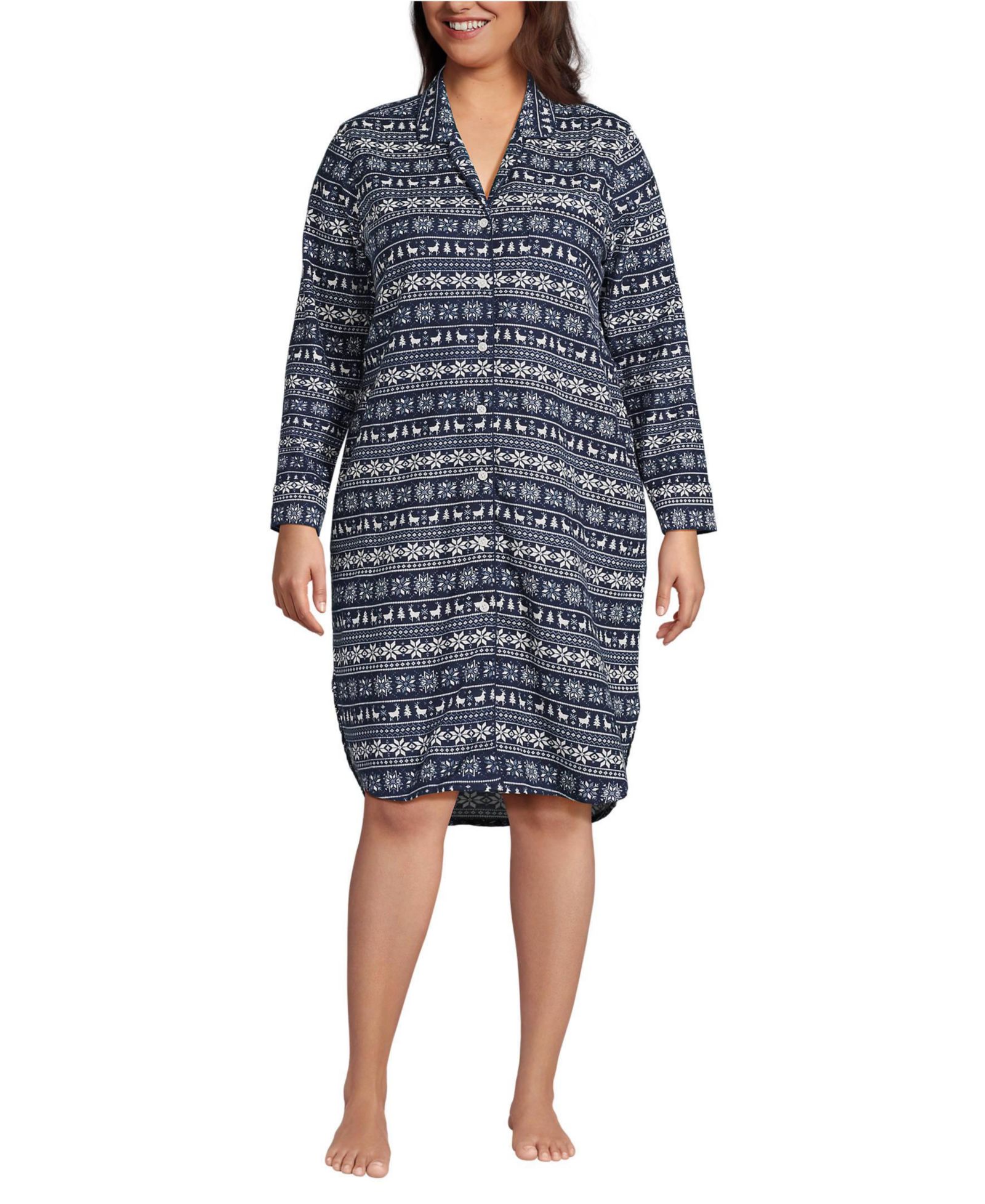 Ночная рубашка Lands' End Plus Size Flannel Long Sleeve Sleepshirt