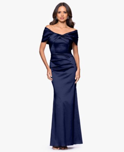 Betsy & Adam Women's Off-The-Shoulder Ruched Long Gown