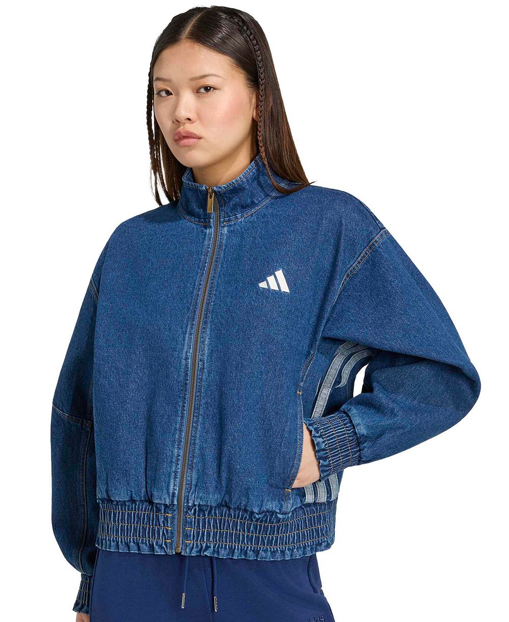 adidas Women's Stadium Washed Denim Bomber Loose-Fit Jacket