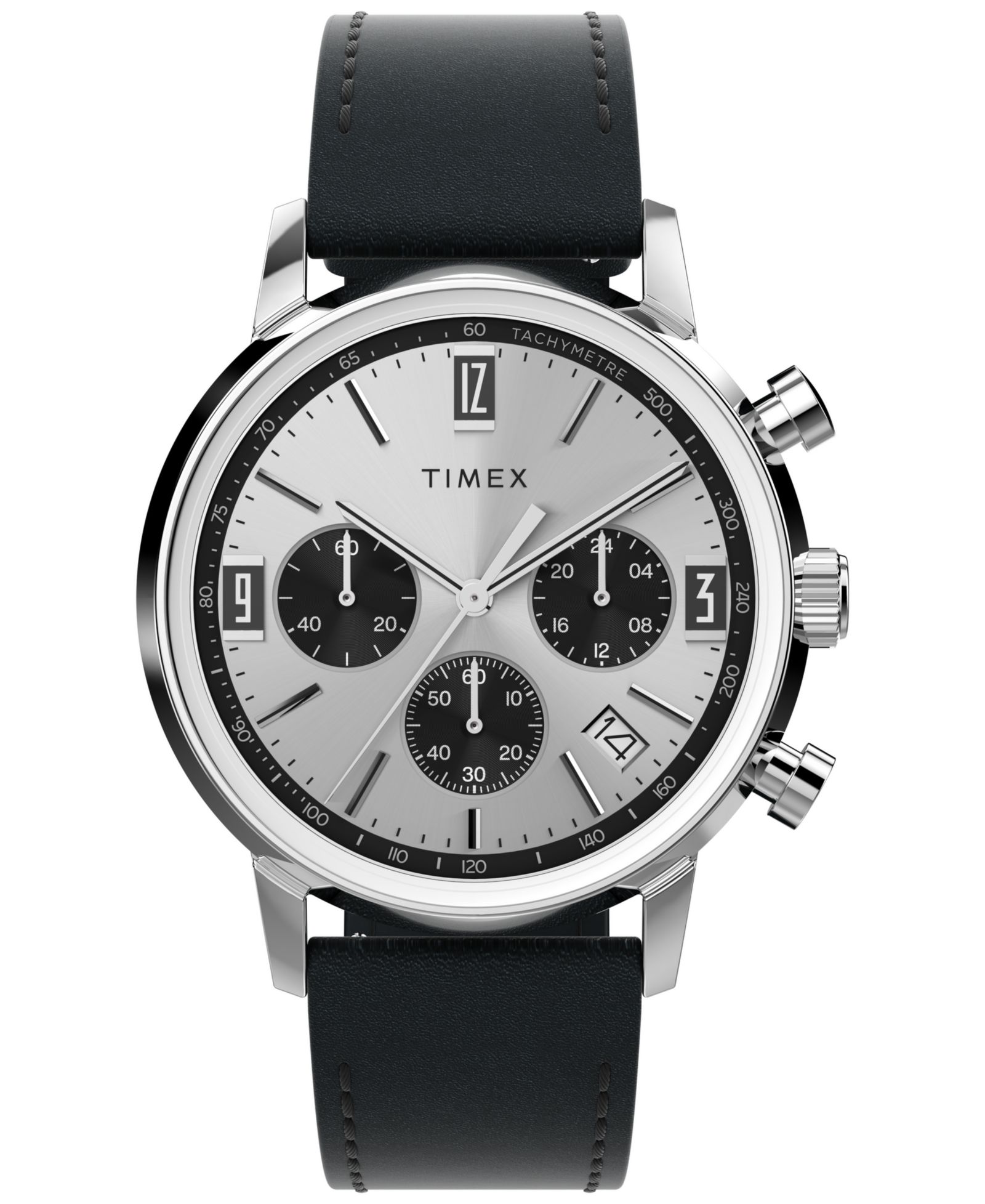 Timex Men's Chronograph Black Leather Watch, 40mm