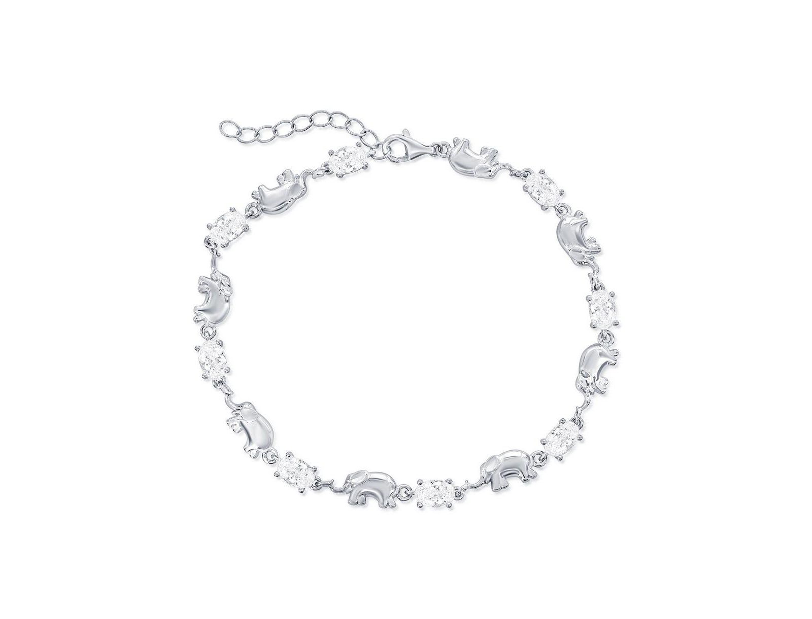 Sterling , Alternating Elephant & Oval CZ Bracelet