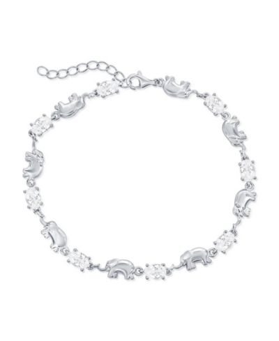 Sterling , Alternating Elephant & Oval CZ Bracelet