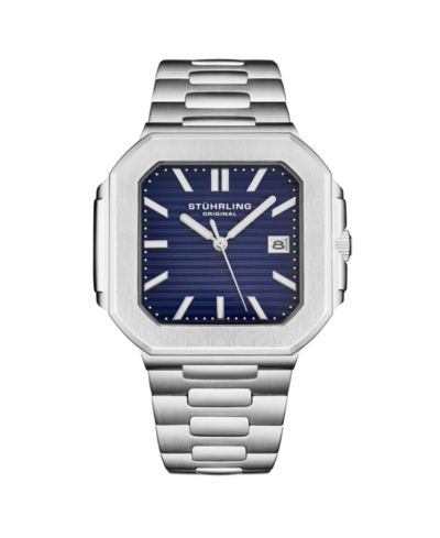Stuhrling Мужской Quartz Modulus 4064 Watch Brushed Steel Integrated Bracelet 43 mm Square Case