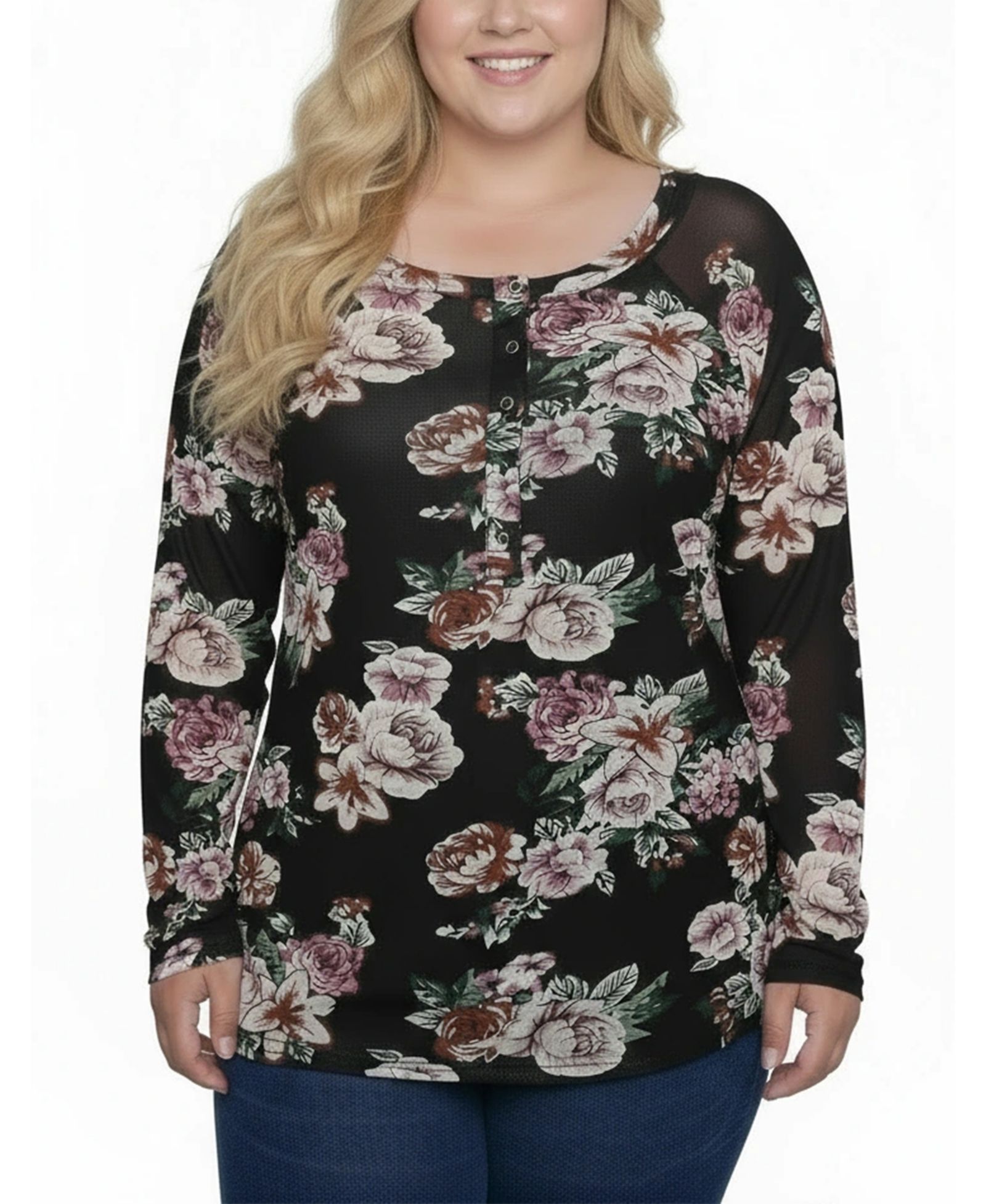NY Collection топ mesh Long Raglan Sleeve Plus Size