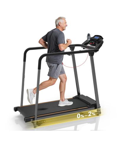 Redliro Walking Treadmill for Seniors with Long Handrails, Foldable Incline Treadmil, 265lbs Compact Treadmill for Home Exercise
