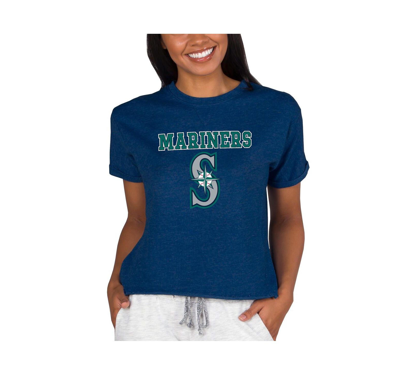Concepts Sport Women's Navy Seattle Mariners Tri-Blend Mainstream Terry Short Sleeve Sweatshirt