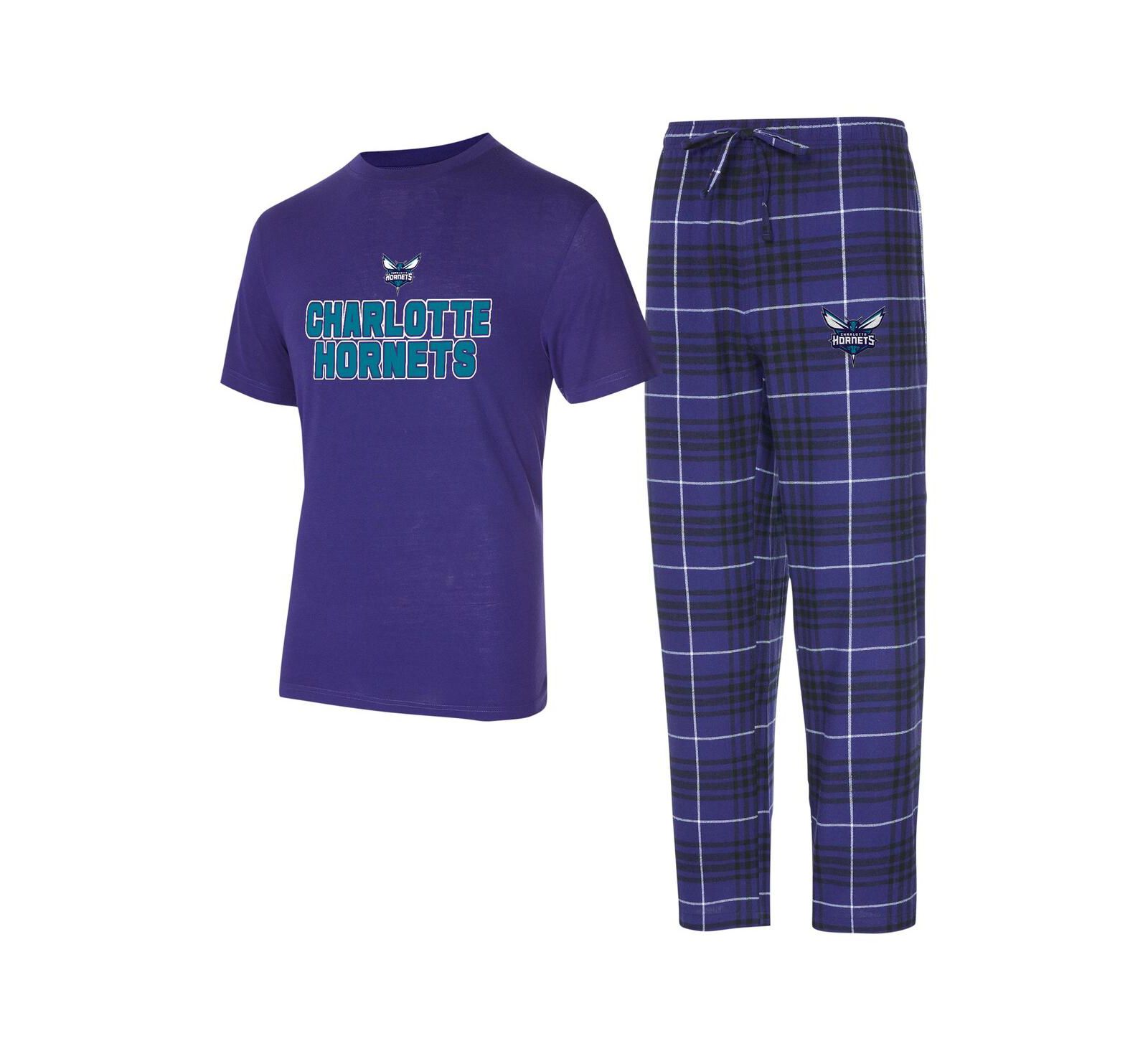 Concepts Sport Мужской 2-Piece Purple/Black Charlotte Hornets Vector Top and Flannel Pants Sleep Set