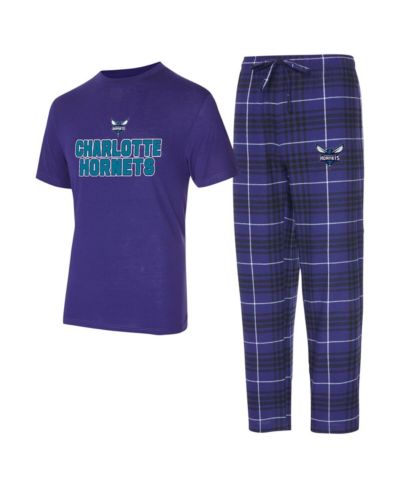 Concepts Sport Мужской 2-Piece Purple/Black Charlotte Hornets Vector Top and Flannel Pants Sleep Set