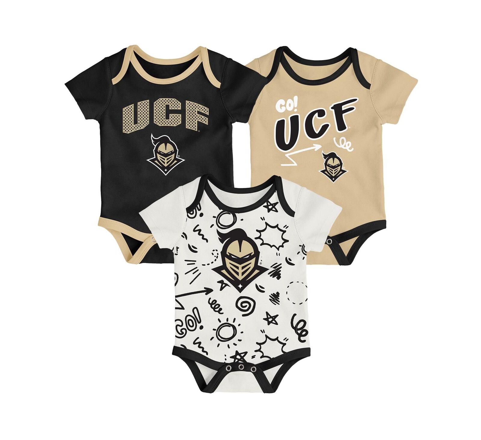 Комплект боди Outerstuff Baby Boys and Girls 3-Pack Black UCF Knights All Day Play