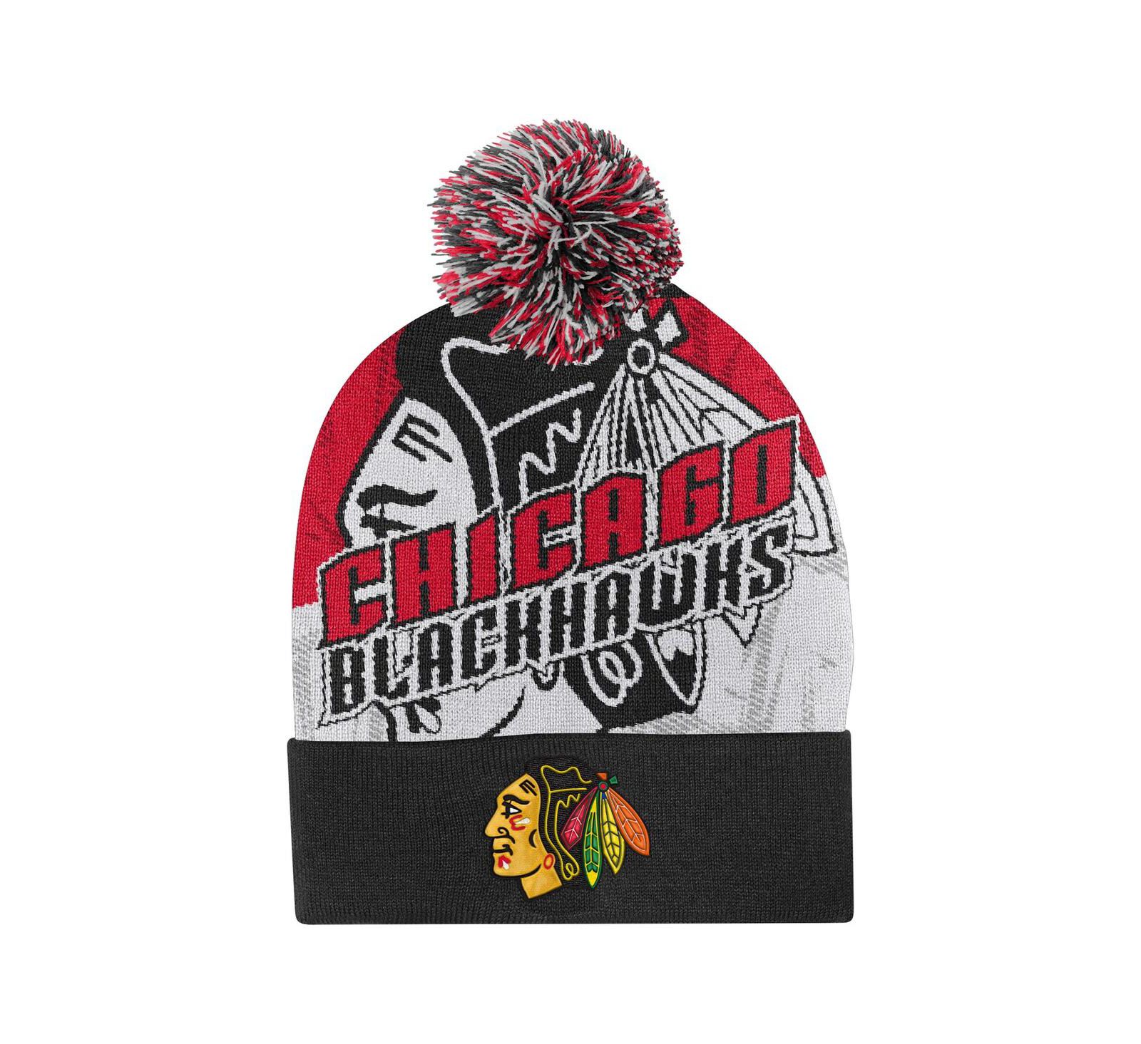 Вязаная шапка Outerstuff Red Chicago Blackhawks New Edge Cuffed with Pom для мальчиков и девочек