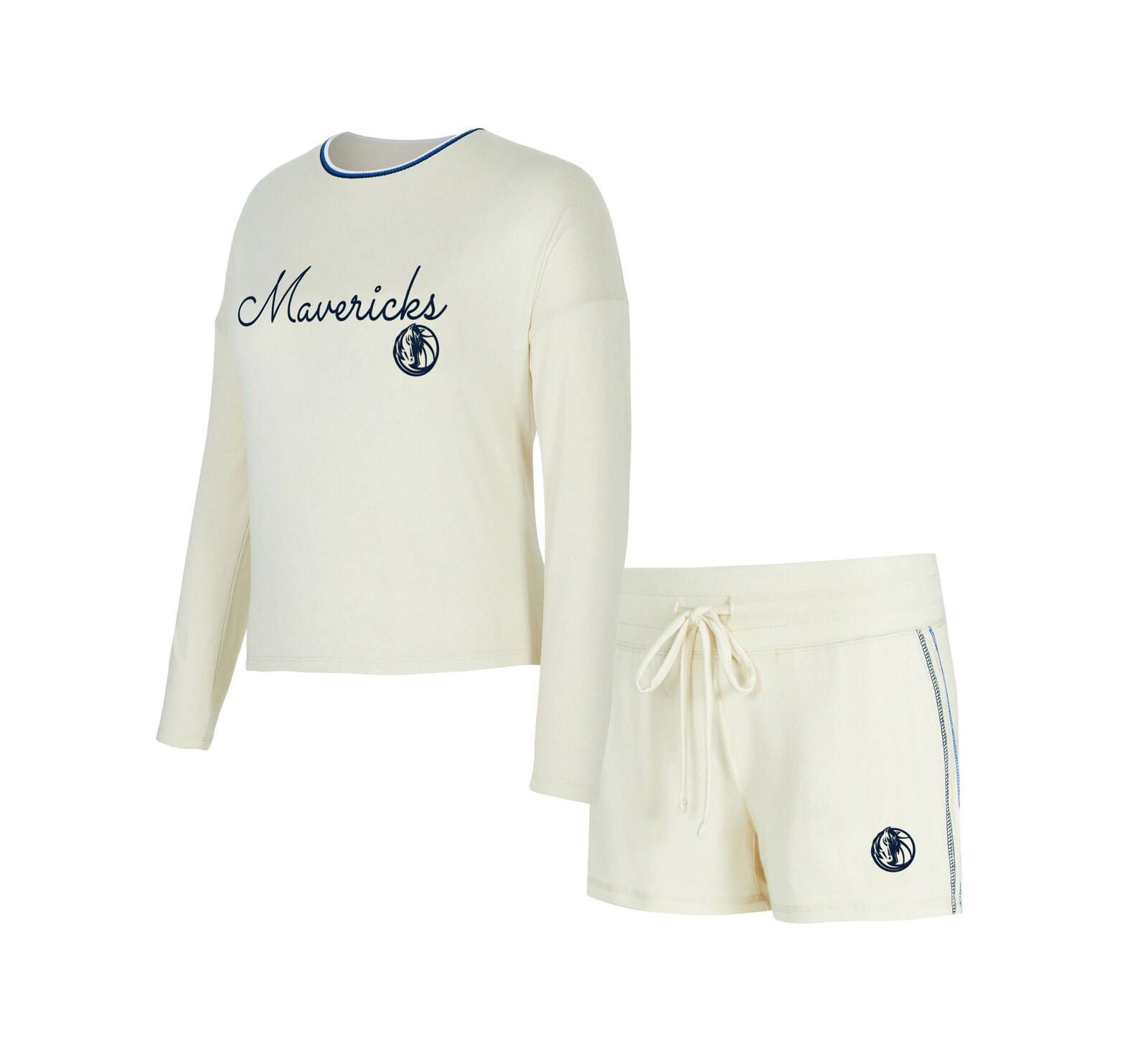 Комплект из 2 предметов Concepts Sport Women's Cream Dallas Mavericks Kaki Hacci Knit: топ с длинным рукавом и шорты