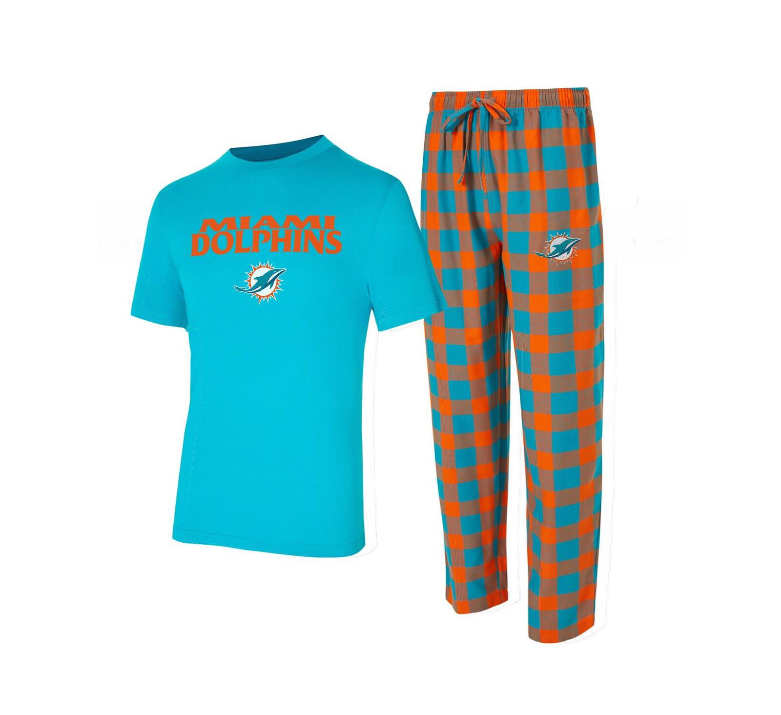 Concepts Sport Men's 2-Piece Aqua/Orange Miami Dolphins Big & Tall Avondale T-Shirt and Flannel Pants Sleep Set