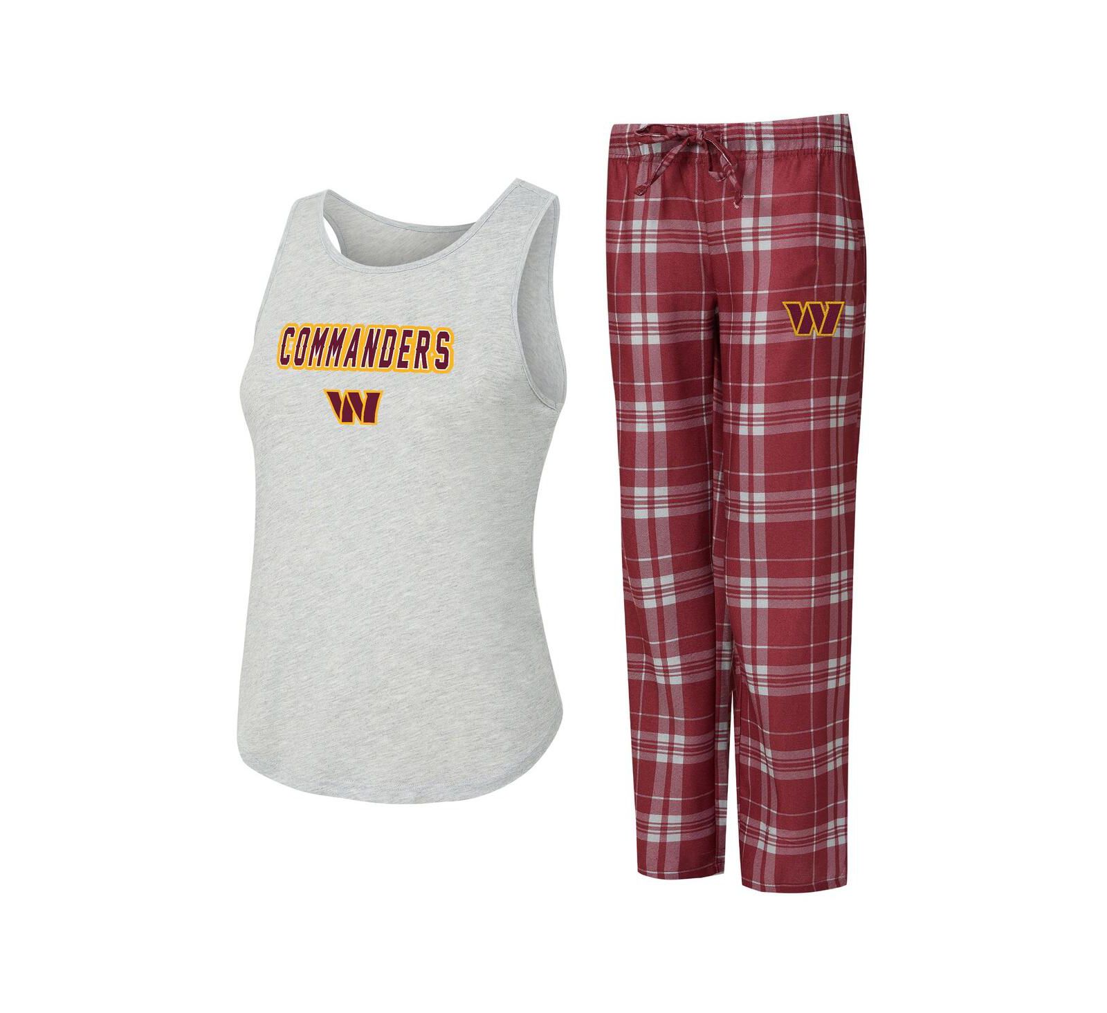 Женский комплект Concepts Sport 2-Piece Heather Gray/Burgundy Washington Commanders Regulate Plaid Tank Top and Pants Sleep Set