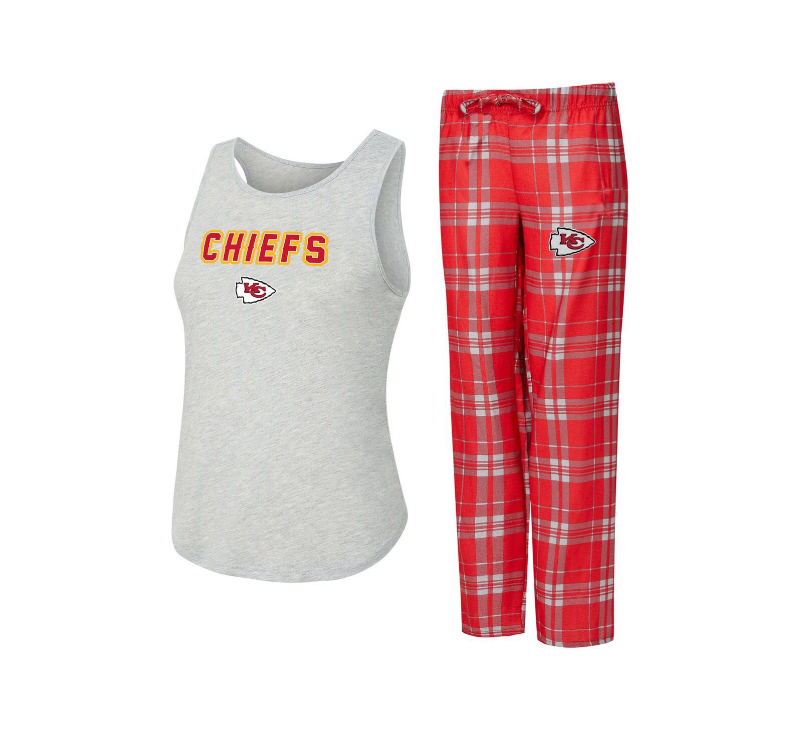 Женский комплект для сна Concepts Sport 2-Piece Heather Gray/Red Kansas City Chiefs Regulate Plaid Tank Top и брюки