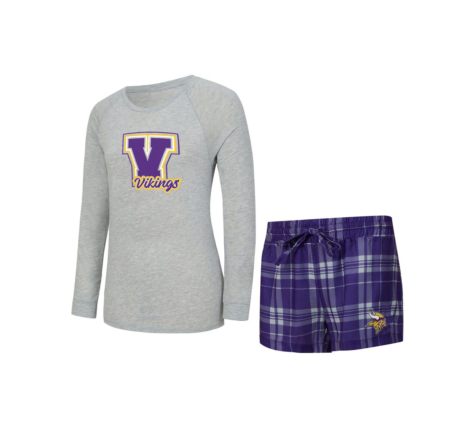 Женский комплект Concepts Sport Heather Gray/Purple Minnesota Vikings Long-Sleeve T-Shirt and Shorts Sleep Set