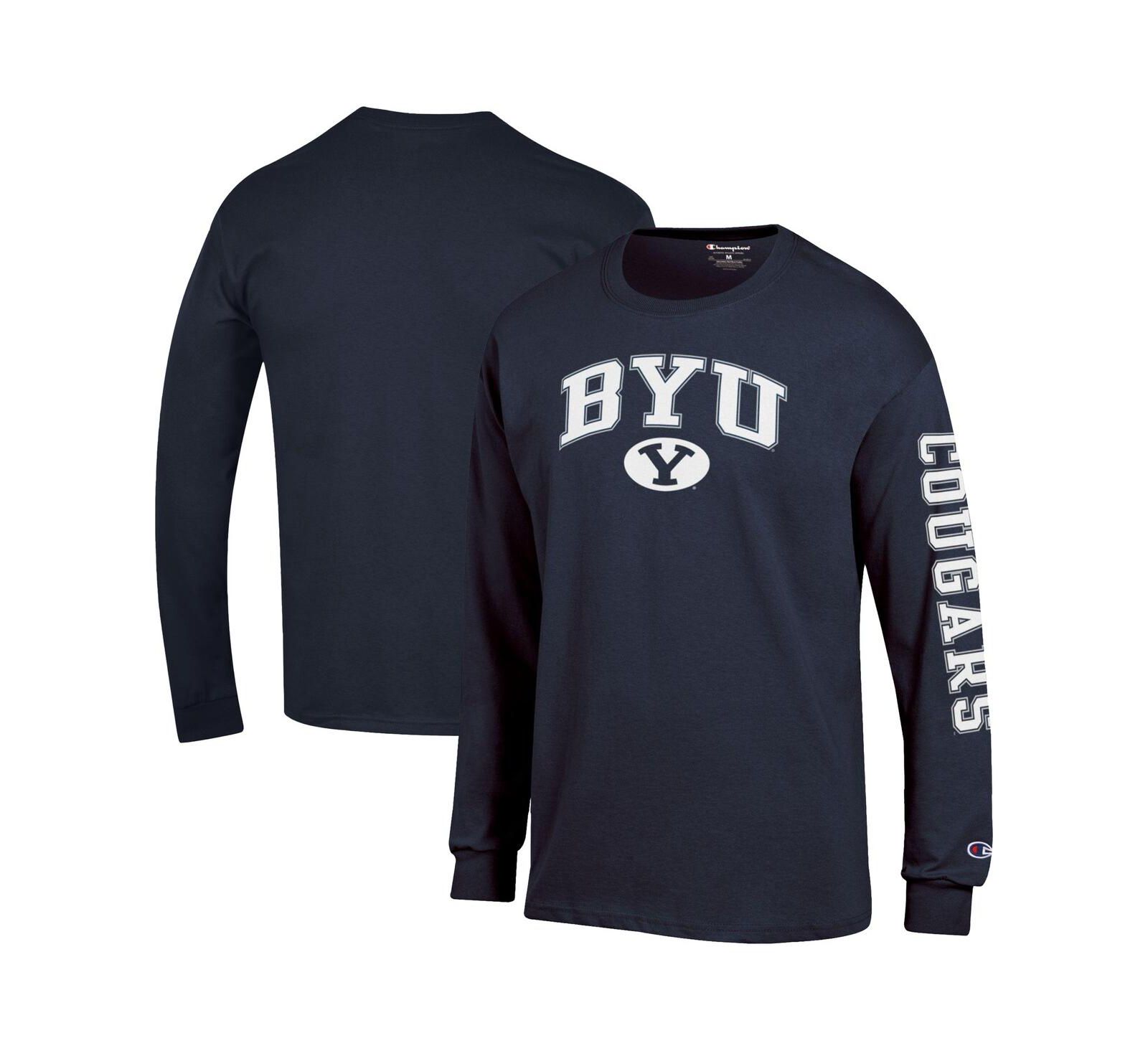 Champion Men's Navy BYU Cougars Arch Over Logo 2-Hit Long Sleeve T-Shirt