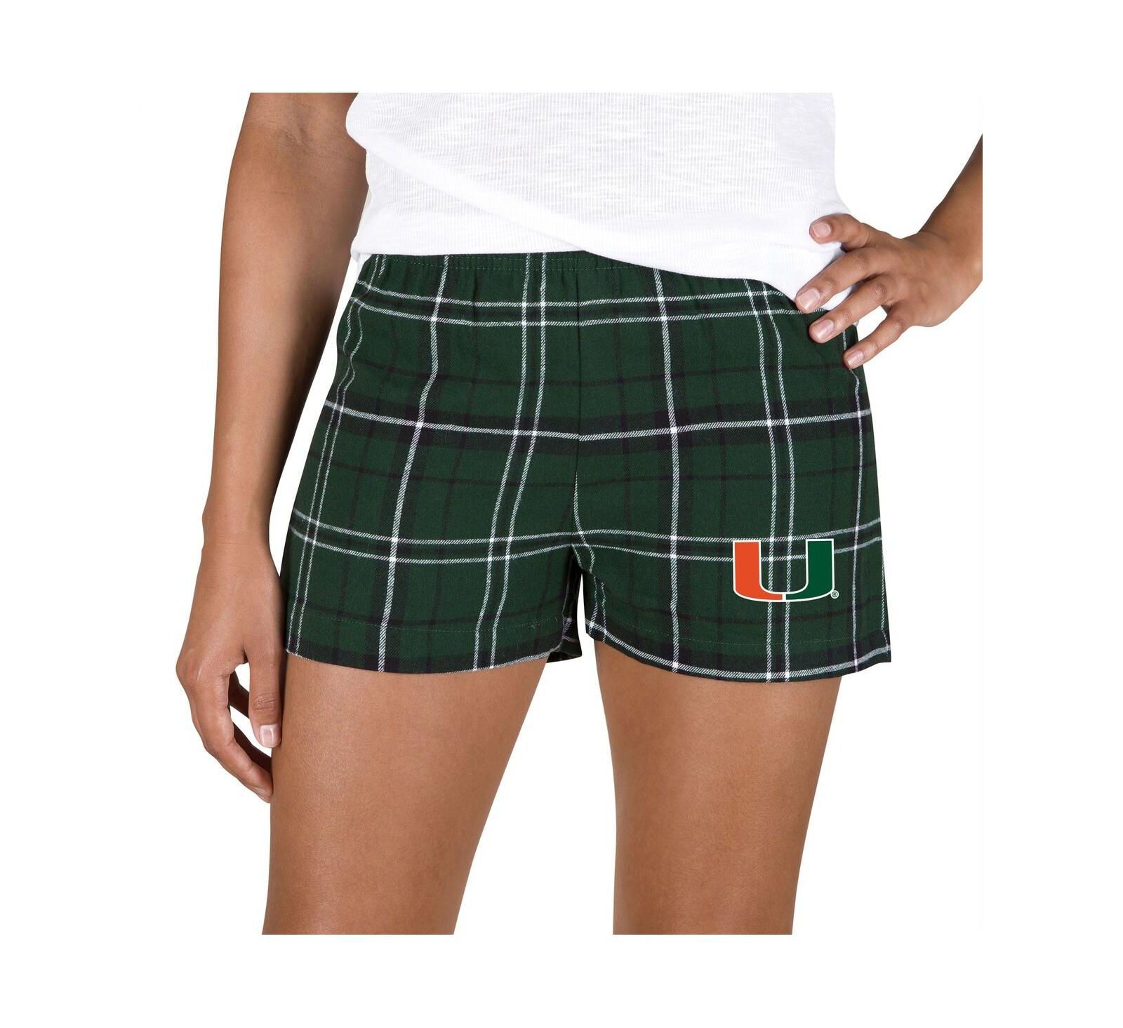 Concepts Sport Женские шорты из фланели Miami Hurricanes, зеленая/черная