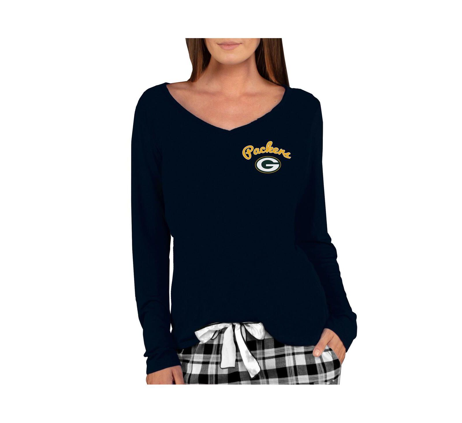 Concepts Sport Women's Black Green Bay Packers Marathon Knit Long Sleeve Lightweight V-Neck Lounge Top