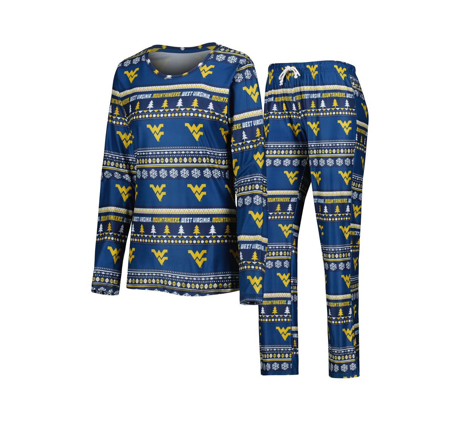 Concepts Sport Women's 2-Piece Navy West Virginia Mountaineers Holiday Long Sleeve Top and Pants Sleep Set
