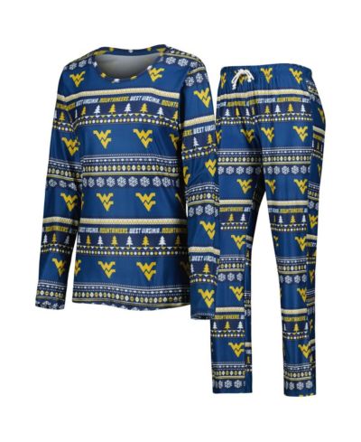 Concepts Sport Women's 2-Piece Navy West Virginia Mountaineers Holiday Long Sleeve Top and Pants Sleep Set