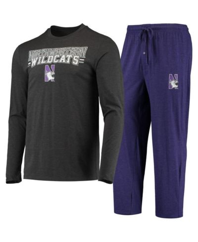 Concepts Sport Men's 2-Piece Purple/Heathered Charcoal Northwestern Wildcats Meter Long Sleeve Top and Pants Sleep Set