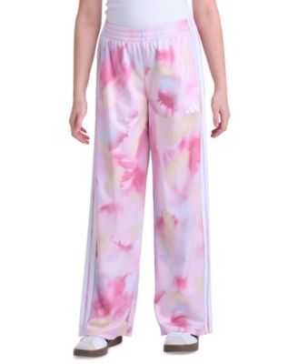 adidas Girls' 8-16 Elastic Waistband 3-Stripe Printed Tricot Wide-Leg Pants