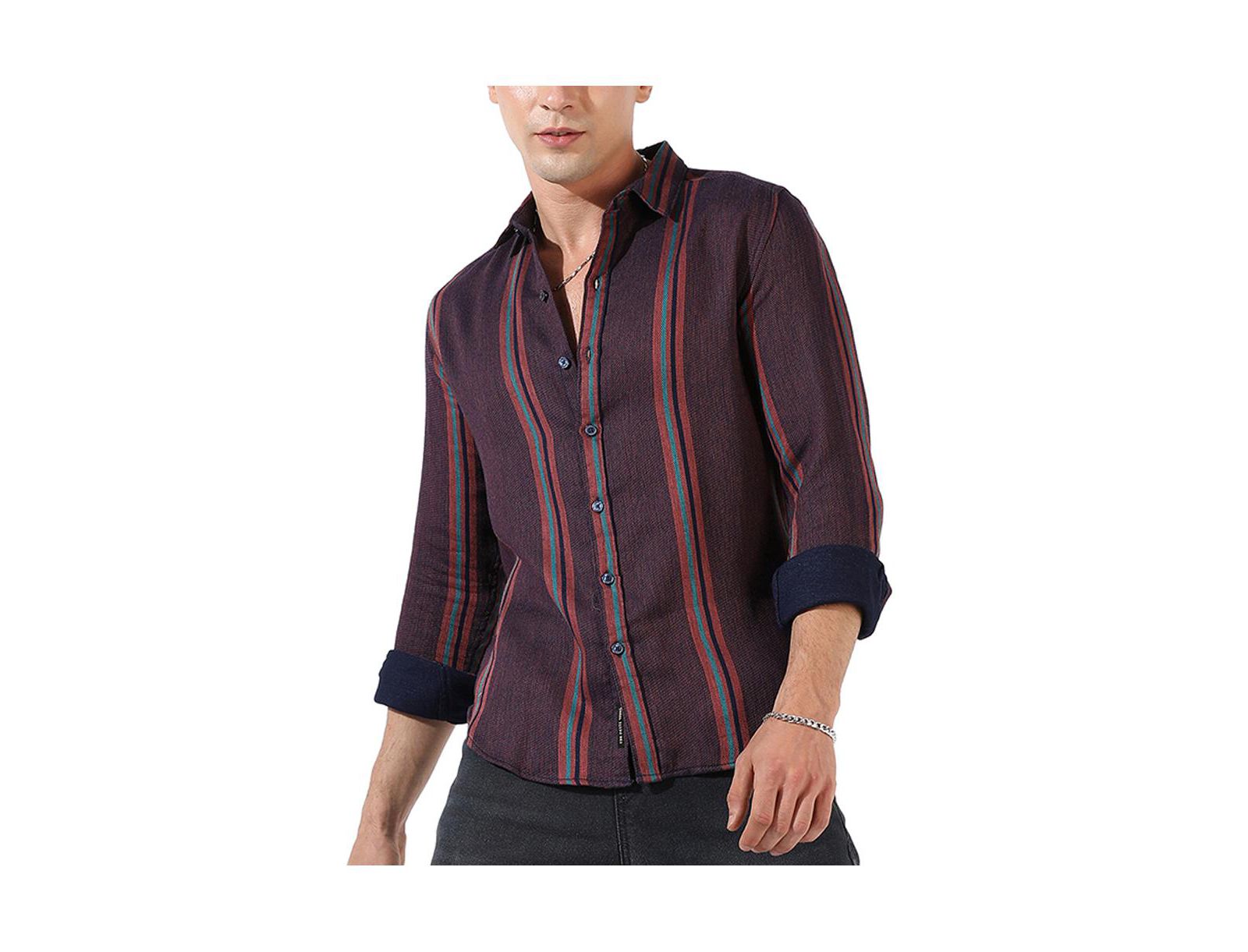 Cahoot Men's Campus Sutra Maroon Striped Regular Fit Casual Shirt