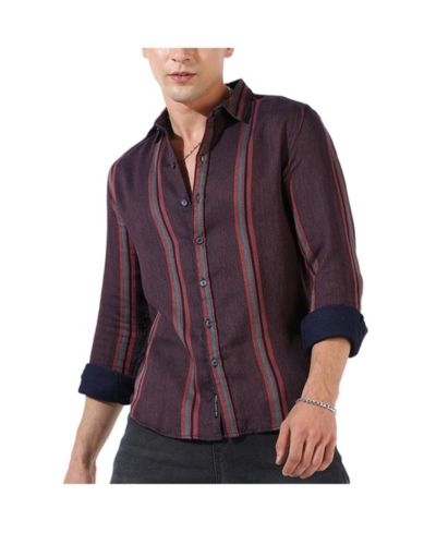 Cahoot Men's Campus Sutra Maroon Striped Regular Fit Casual Shirt