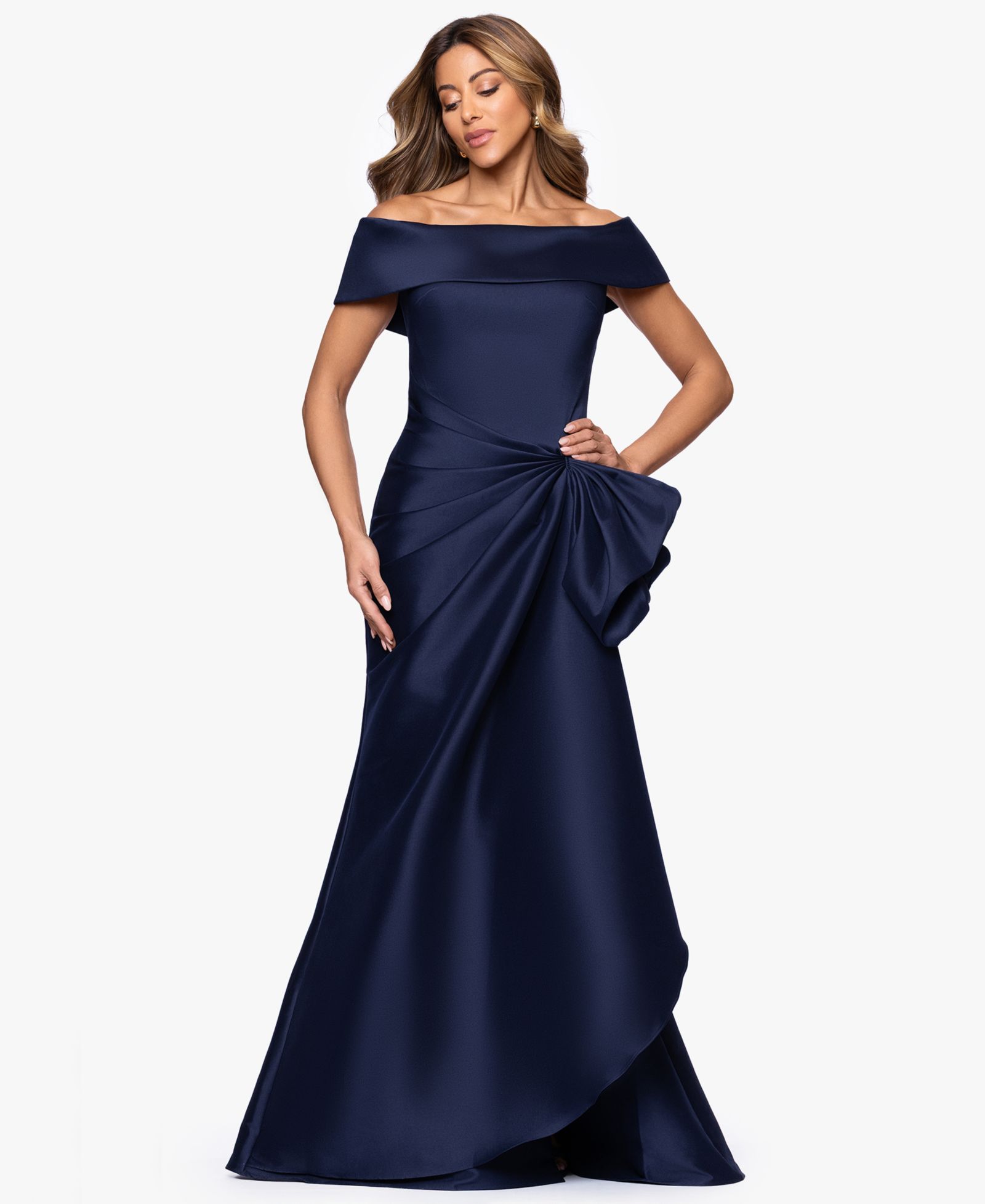 XSCAPE Women's Mikado Off-The-Shoulder Ruffle Gown