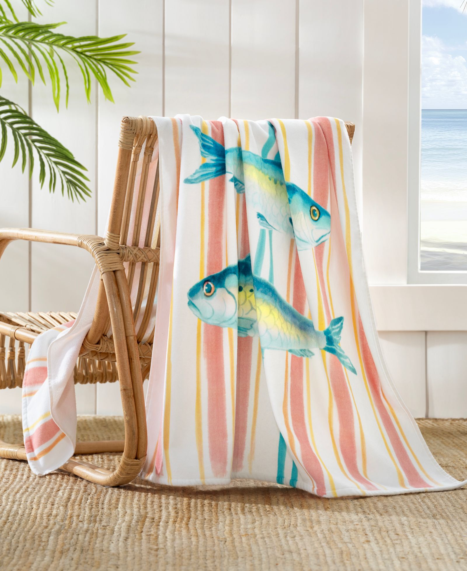 The Beach House Cotton Salty Sardines Printed Beach Towel, 38" x 70"
