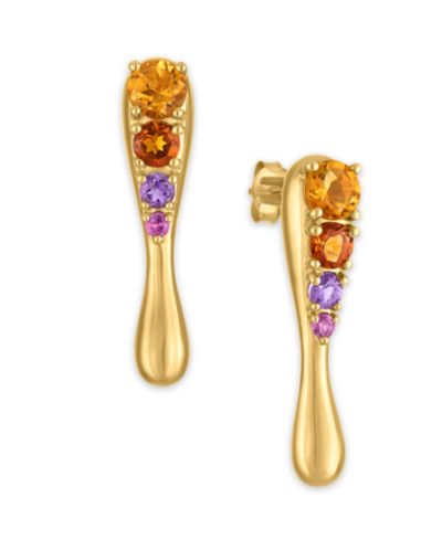 Macy's Citrine (1-1/4 ct. t.w.), Amethyst (1/4 ct. t.w.) and Rhodolite (1/10 ct. t.w.) Drop Earrings in 14k Gold Over Sterling Silver