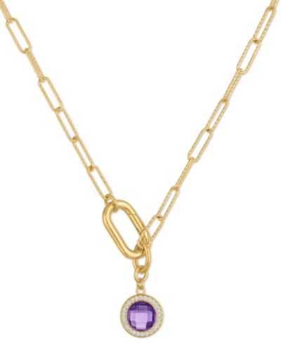 Ожерелье-цепь Macy's с аметистом (2 ct. t.w.) и белым топазом (1/5 ct. t.w.) в золоте 14k поверх стерлингового серебра