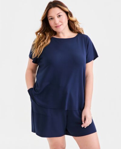 Style & Co Plus Size LuxLounge French Terry Short-Sleeve Top, Macy's Exclusive