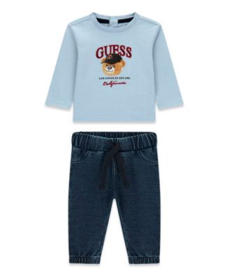 GUESS Baby Boys' Long-Sleeve Top and Knit Denim Pants, 2-Piece Set