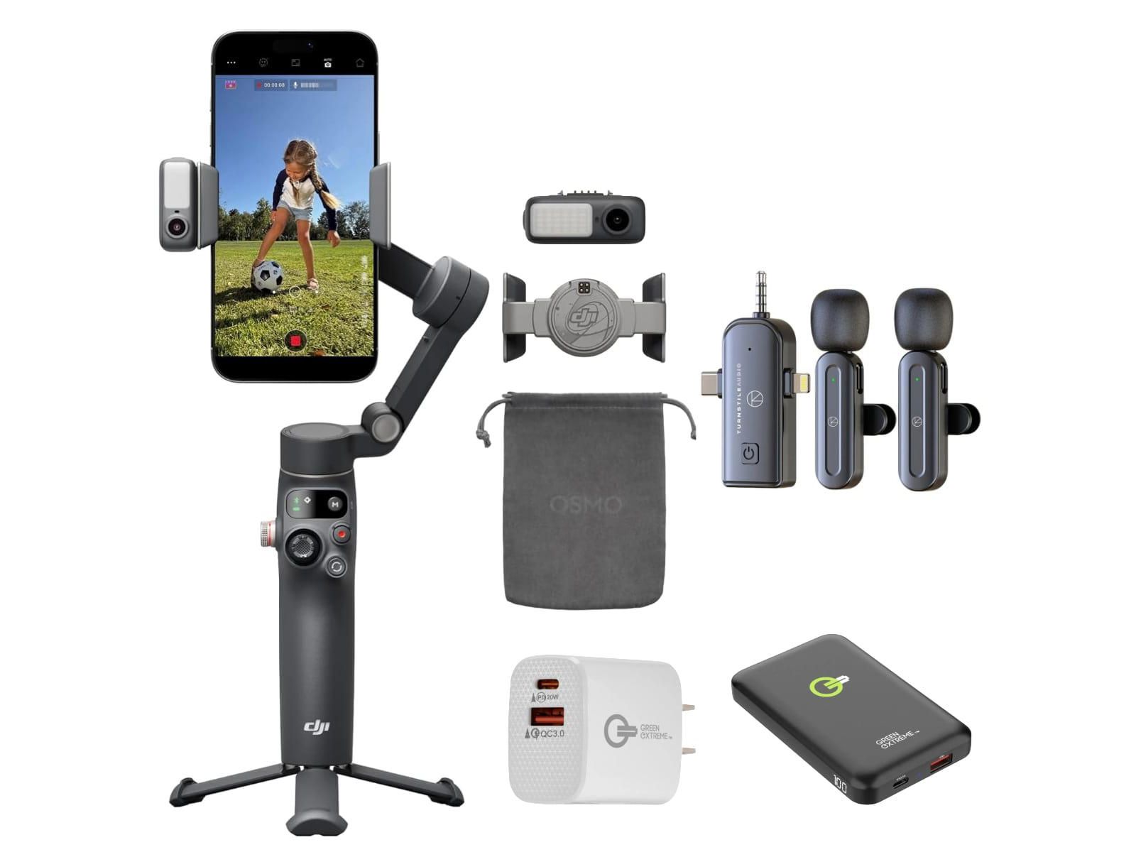 Стабилизатор для смартфона DJI Osmo Mobile 8 + набор беспроводных микрофонов 3-в-1 + Power Bank + сетевое зарядное устройство на 2 порта
