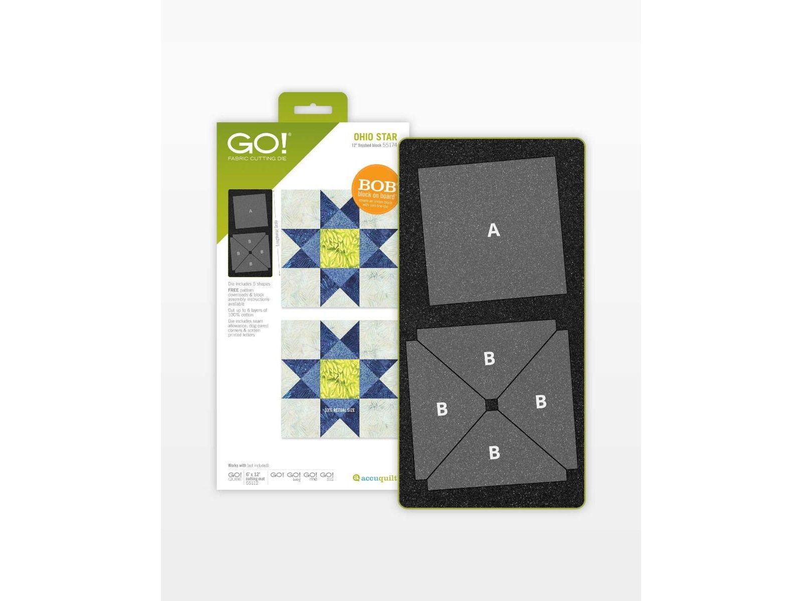 Штамп AccuQuilt Go! Ohio Star - 12" Finished Quilting Block | Быстрая резка ткани для квилтинга | Идеально для аппликации и скрапбукинга