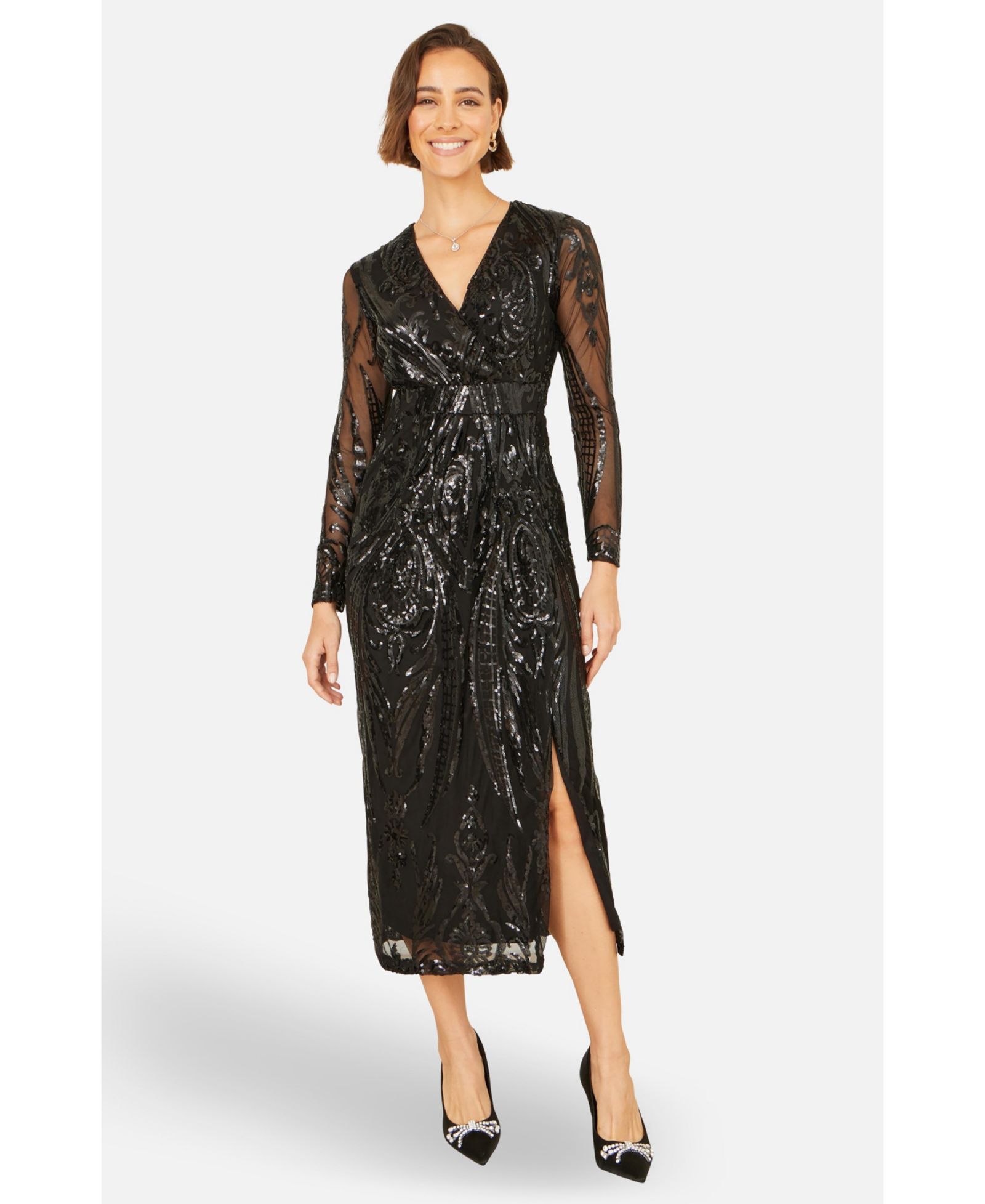 Yumi Женское sequin midi long sleeve wrap dress