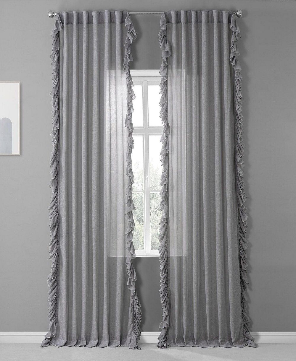 Half Price Drapes Ruffled Faux Linen Sheer Curtain