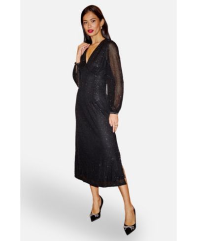 Yumi Women's Sequin Long Sleeve Midi Dress