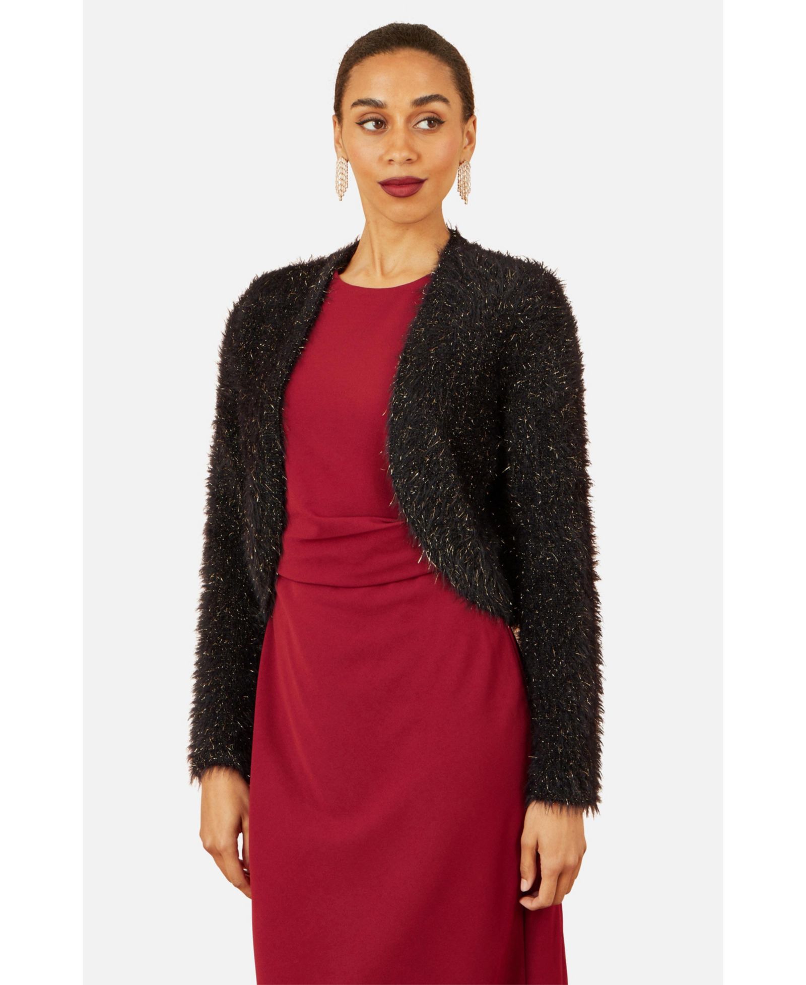 Yumi Women's Metallic Fluffy Eyelash Bolero