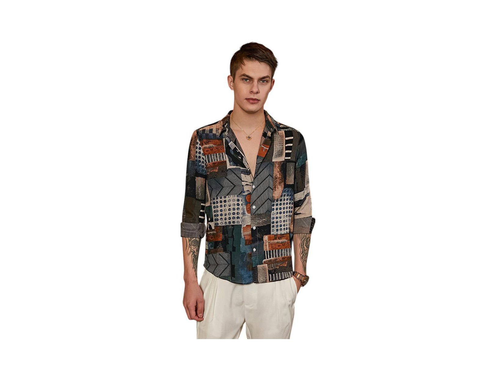 Мужская рубашка Campus Sutra Indigo Blue & Coffee Brown Earthy-Abstract