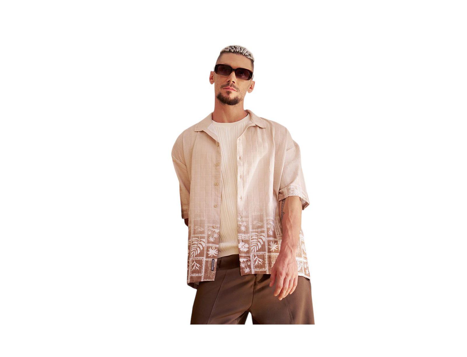 Campus Sutra Мужская Shirt Ecru Beige Tropics Ombre-Tactile