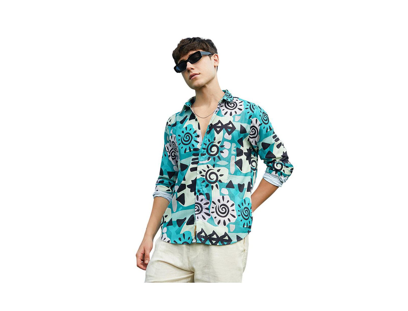 Campus Sutra Men's Sea Green Abstract Imprint Shirt