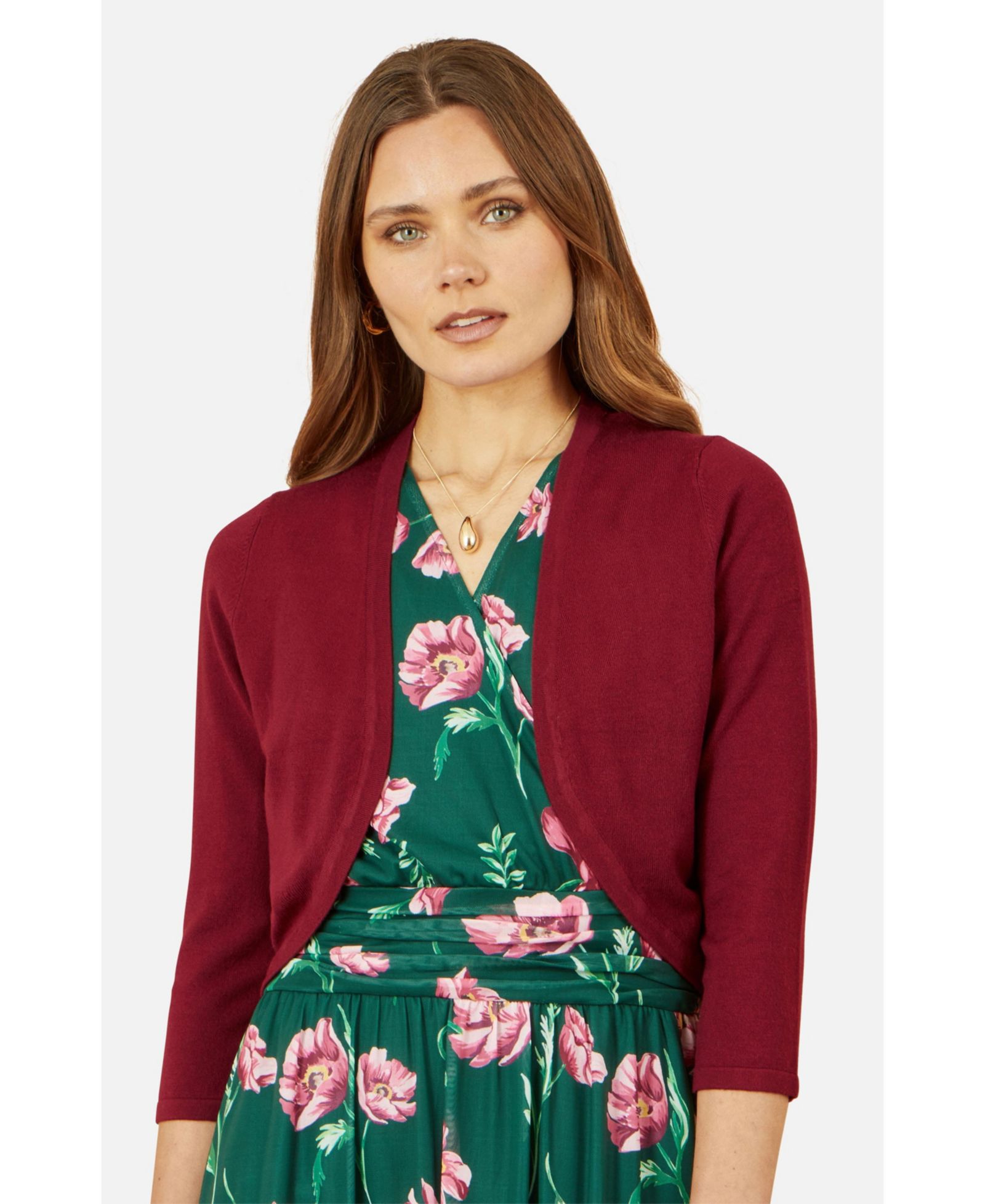 Yumi Women's 3/4 Sleeve Knitted Curve Bolero
