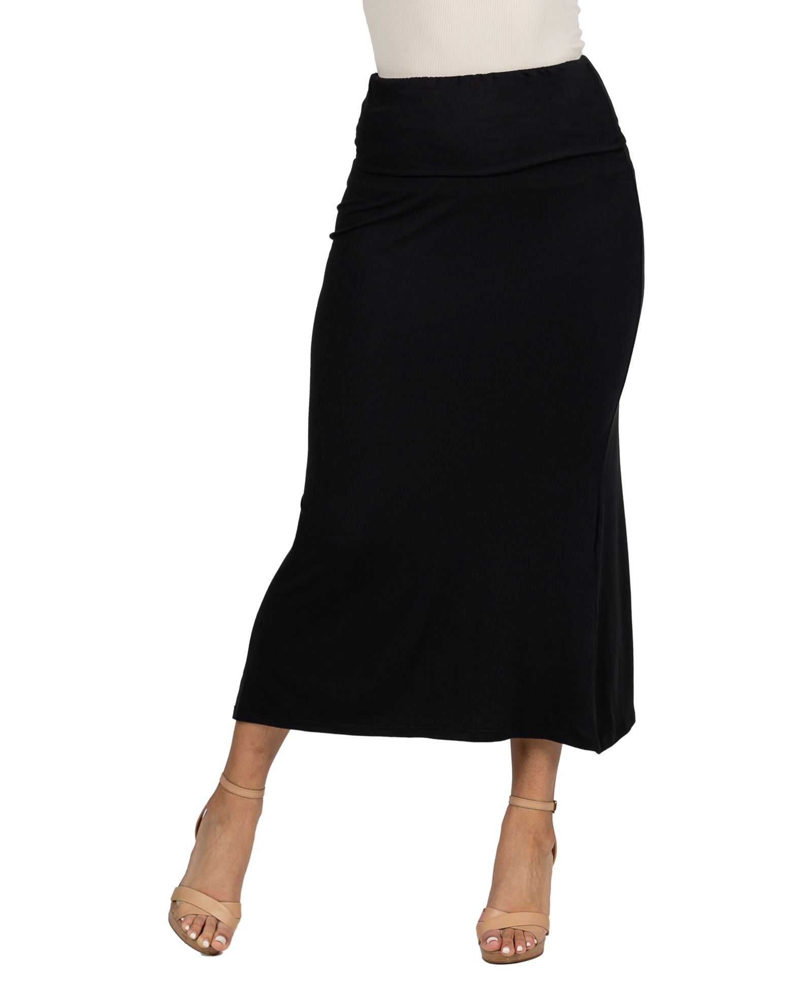 24seven Comfort Apparel Petite Comfortable Fold Over Maxi Skirt