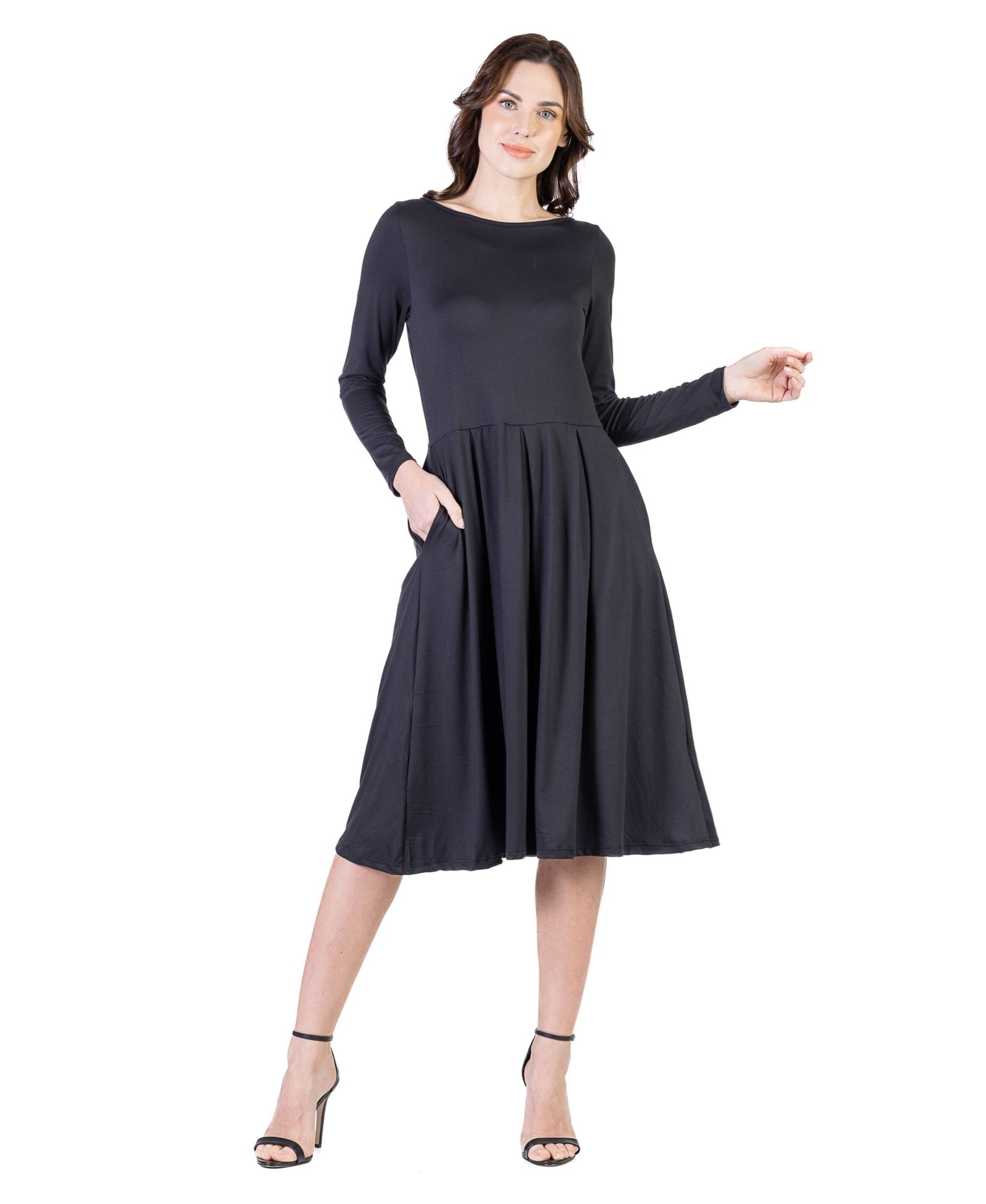 Женское платье 24seven Comfort Apparel Petite Midi Fit and Flare Pocket