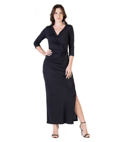Женское макси-платье 24seven Comfort Apparel Petite с V-образным вырезом и разрезом сбоку