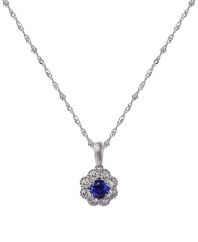 Macy's Подвеска Sapphire (1/3 ct. t.w.) & Diamond (1/5 ct. t.w.) в белом золоте 14k