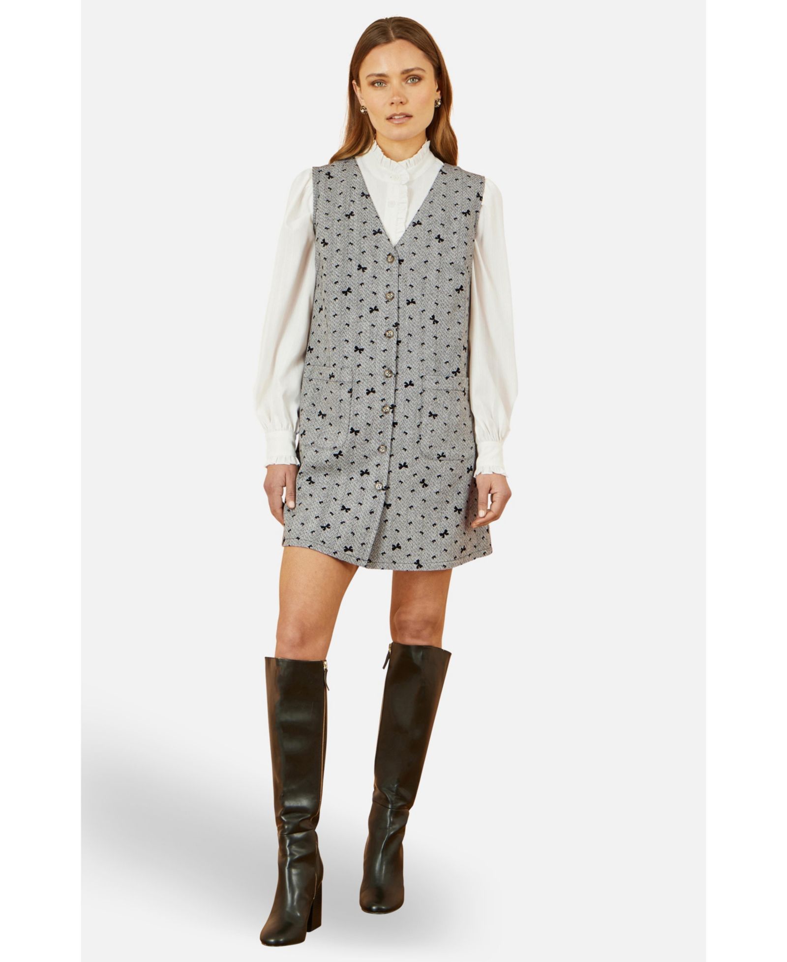 Женское платье Yumi Women's Bow Print Button Up Pinafore Dress